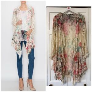 ORIGAMI cardigan LACE WESTERN DUSTER KIMONO FLORAL bohemian Fairy Grunge
